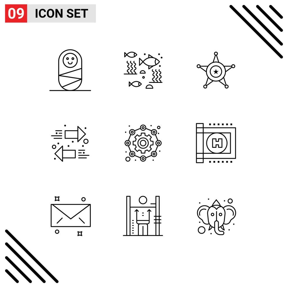 Group of 9 Modern Outlines Set for working configuration police affiliate arrows Editable Vector Design Elements