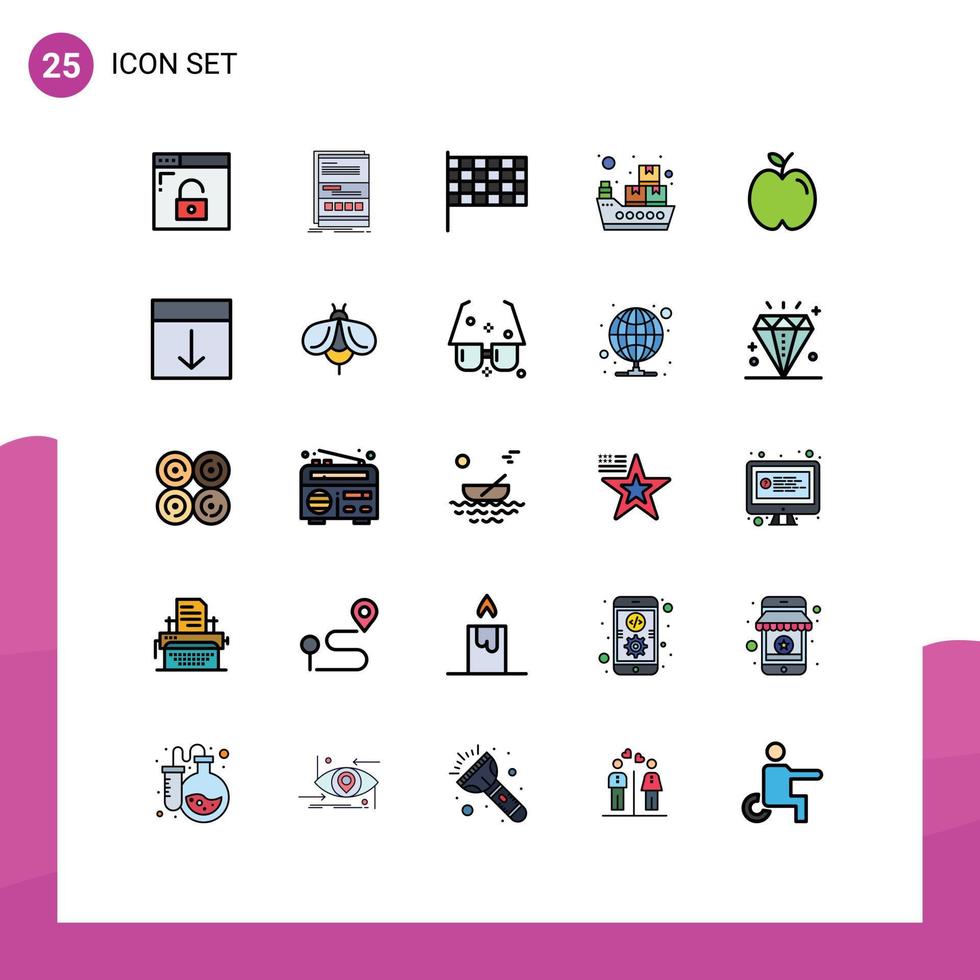 Modern Set of 25 Filled line Flat Colors Pictograph of school apple responsive sea freight maritime shipment Editable Vector Design Elements