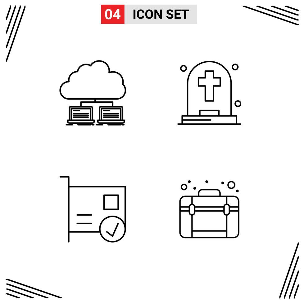 Pictogram Set of 4 Simple Filledline Flat Colors of cloud card internet ghost connected Editable Vector Design Elements