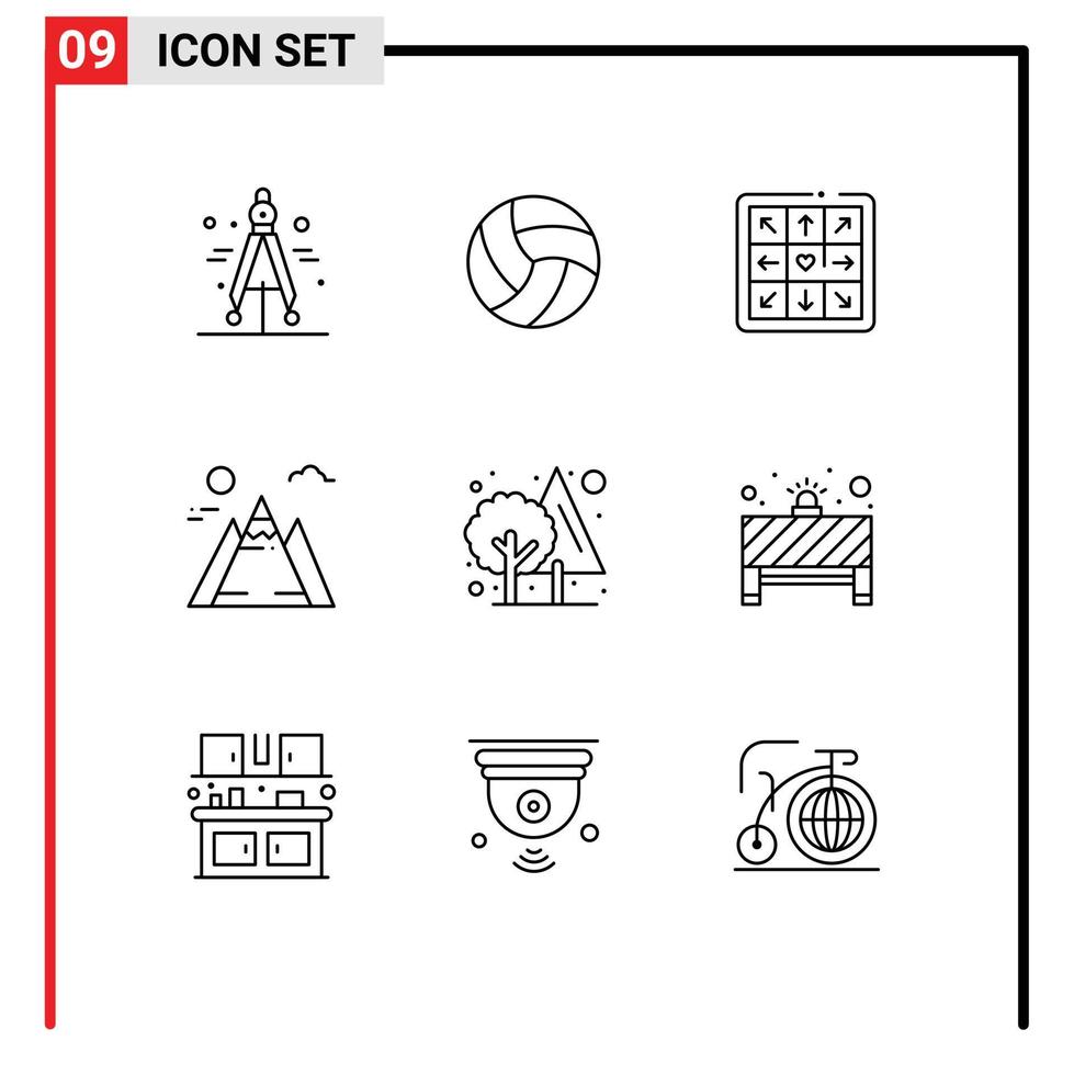 Group of 9 Modern Outlines Set for board tree game jungle sun Editable Vector Design Elements