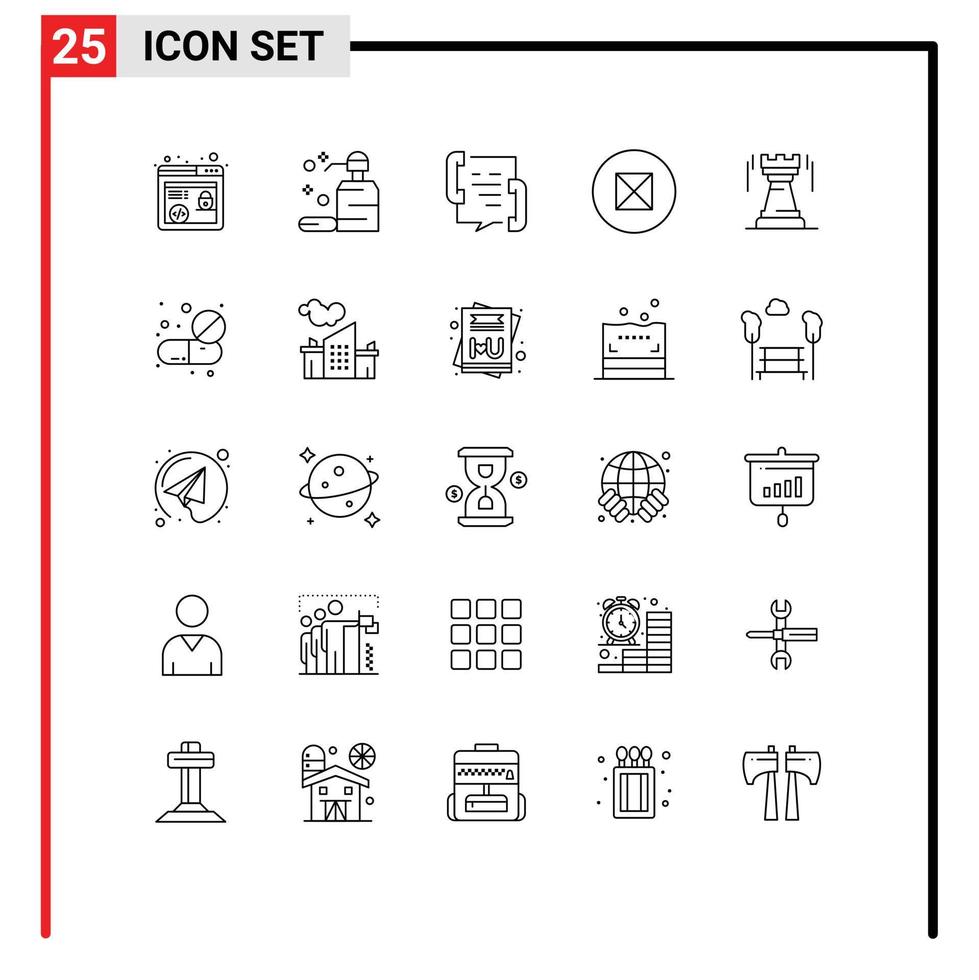 Universal Icon Symbols Group of 25 Modern Lines of strategy castle communication symbols ancient Editable Vector Design Elements
