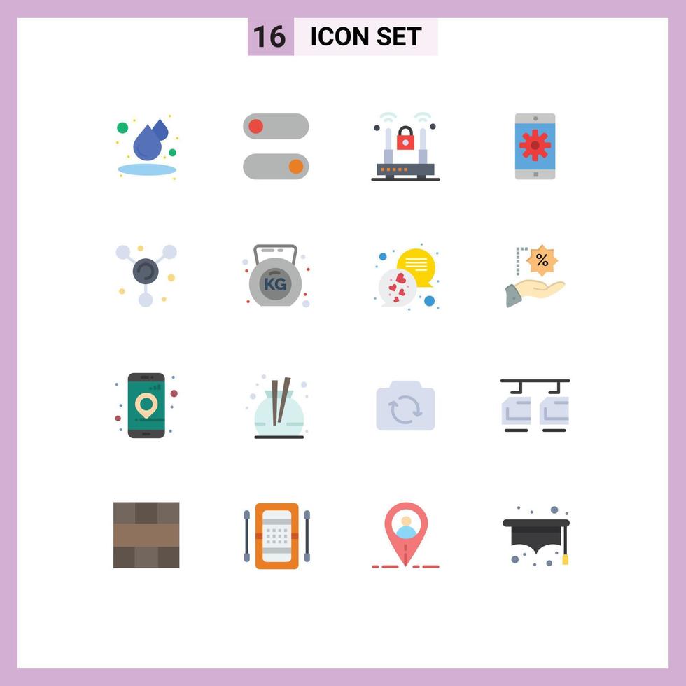 16 Creative Icons Modern Signs and Symbols of dumbbell molecule lock atom mobile application Editable Pack of Creative Vector Design Elements