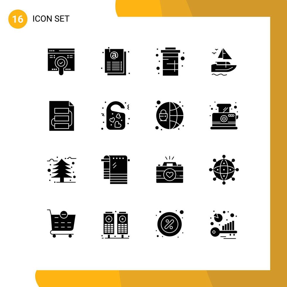 User Interface Pack of 16 Basic Solid Glyphs of document transport coke ship water Editable Vector Design Elements