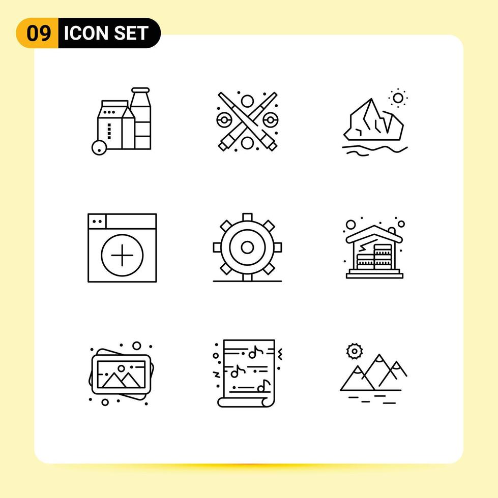 Pictogram Set of 9 Simple Outlines of app new ecology window melting Editable Vector Design Elements