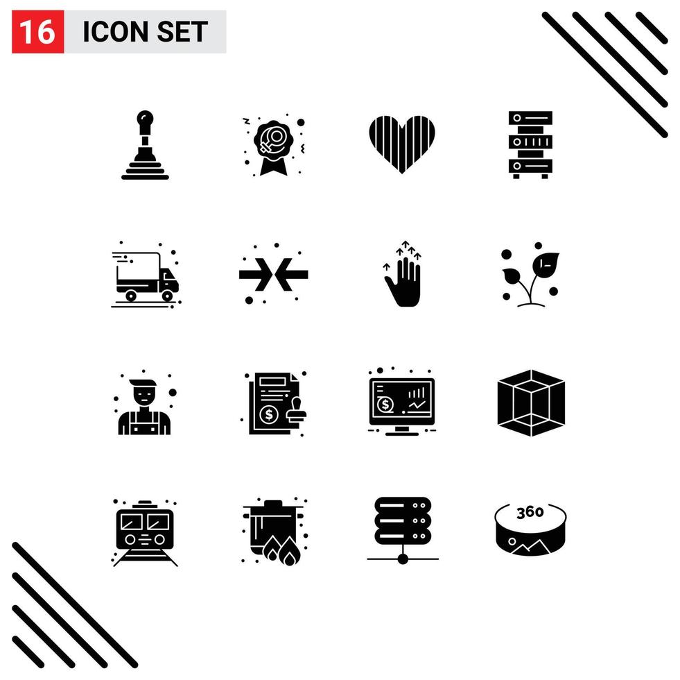 16 Universal Solid Glyphs Set for Web and Mobile Applications delivery truck server love hosting data Editable Vector Design Elements