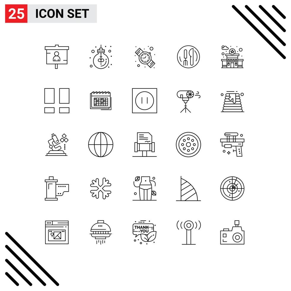 Mobile Interface Line Set of 25 Pictograms of building kneef light service watch Editable Vector Design Elements