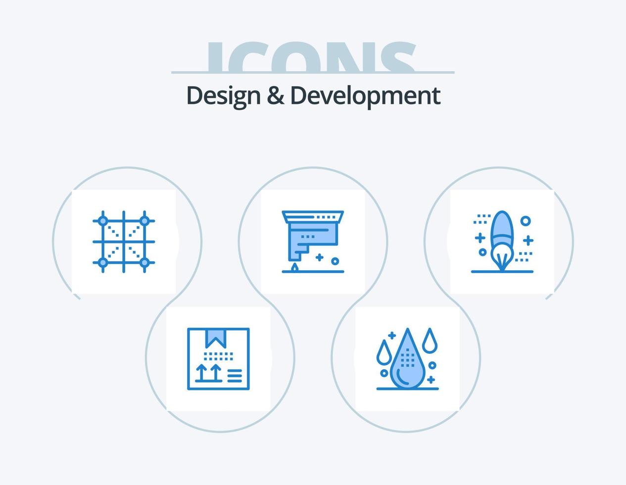 diseño y desarrollo paquete de iconos azules 5 diseño de iconos. diseño. cartucho. desarrollo. regla. desarrollo vector