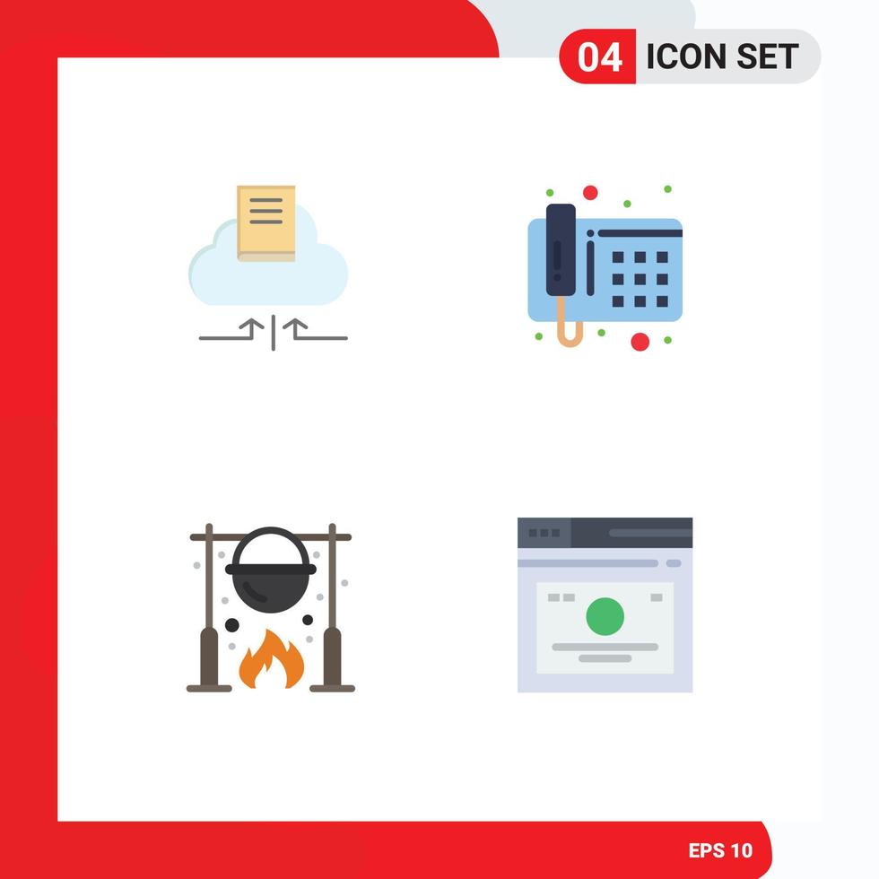 Modern Set of 4 Flat Icons Pictograph of cloud picnic notebook telephone cooking Editable Vector Design Elements