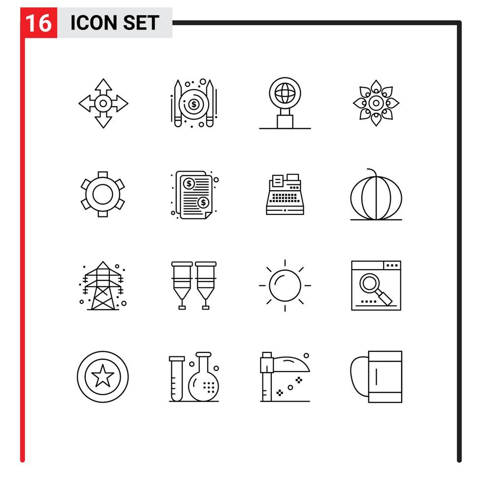 User Interface Pack of 16 Basic Outlines of basic hindu globe diwali decorate Editable Vector Design Elements