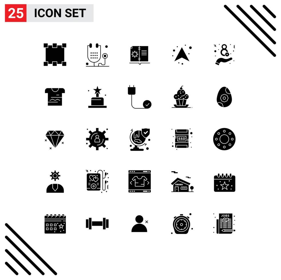 Group of 25 Modern Solid Glyphs Set for eight direction book up arrow Editable Vector Design Elements