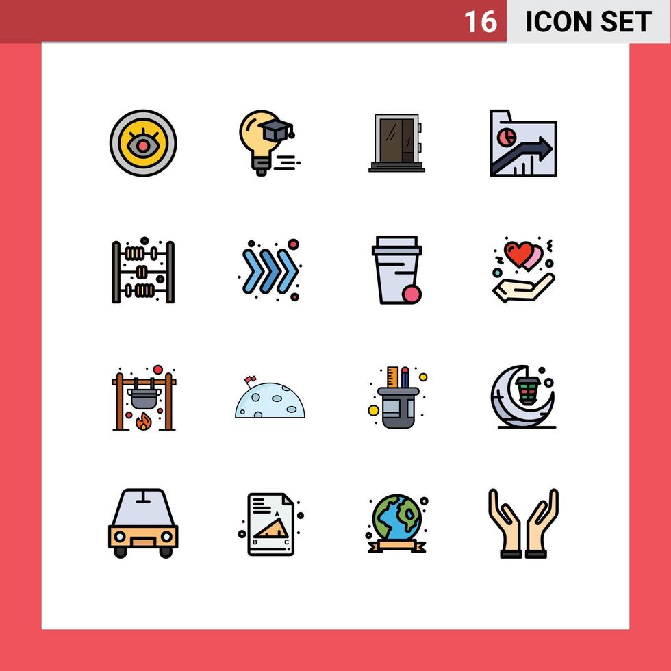 16 Thematic Vector Flat Color Filled Lines and Editable Symbols of report folder door data repair Editable Creative Vector Design Elements