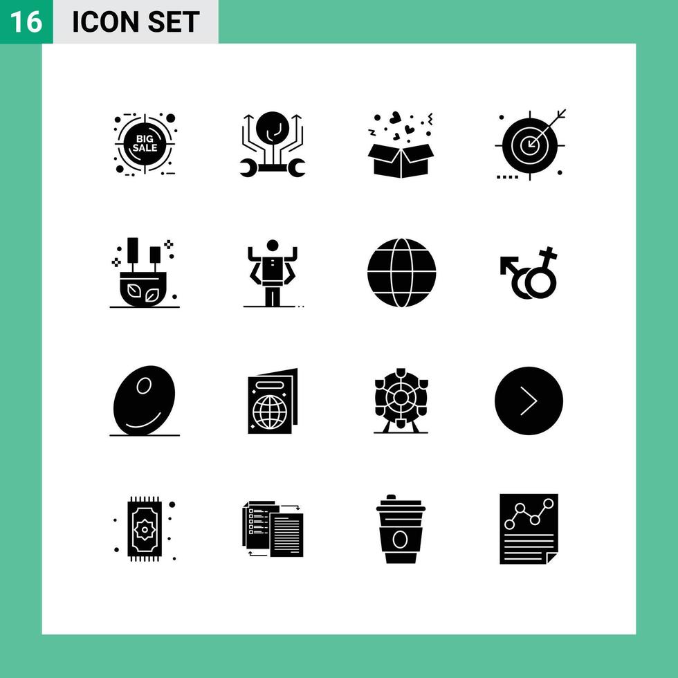 16 Thematic Vector Solid Glyphs and Editable Symbols of search media hacking engine love Editable Vector Design Elements