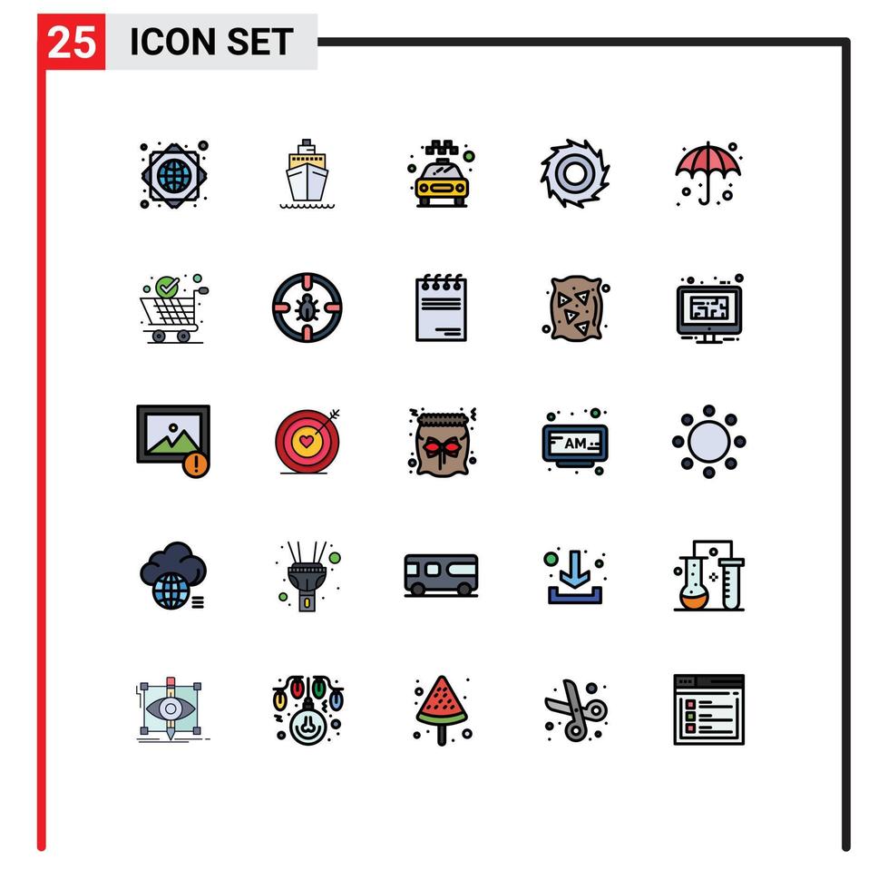 Stock Vector Icon Pack of 25 Line Signs and Symbols for wet umbrella taxi beach blades Editable Vector Design Elements