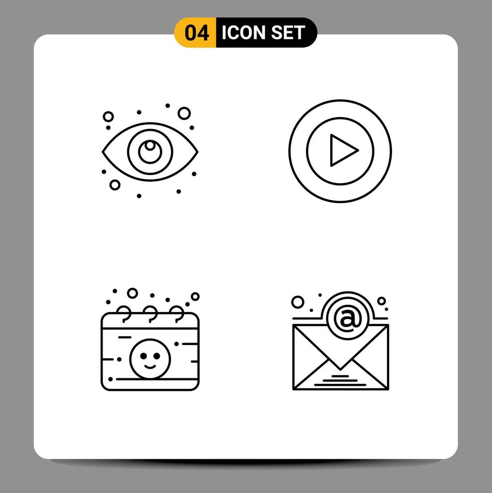 Modern Set of 4 Filledline Flat Colors Pictograph of eye maternity view video email Editable Vector Design Elements