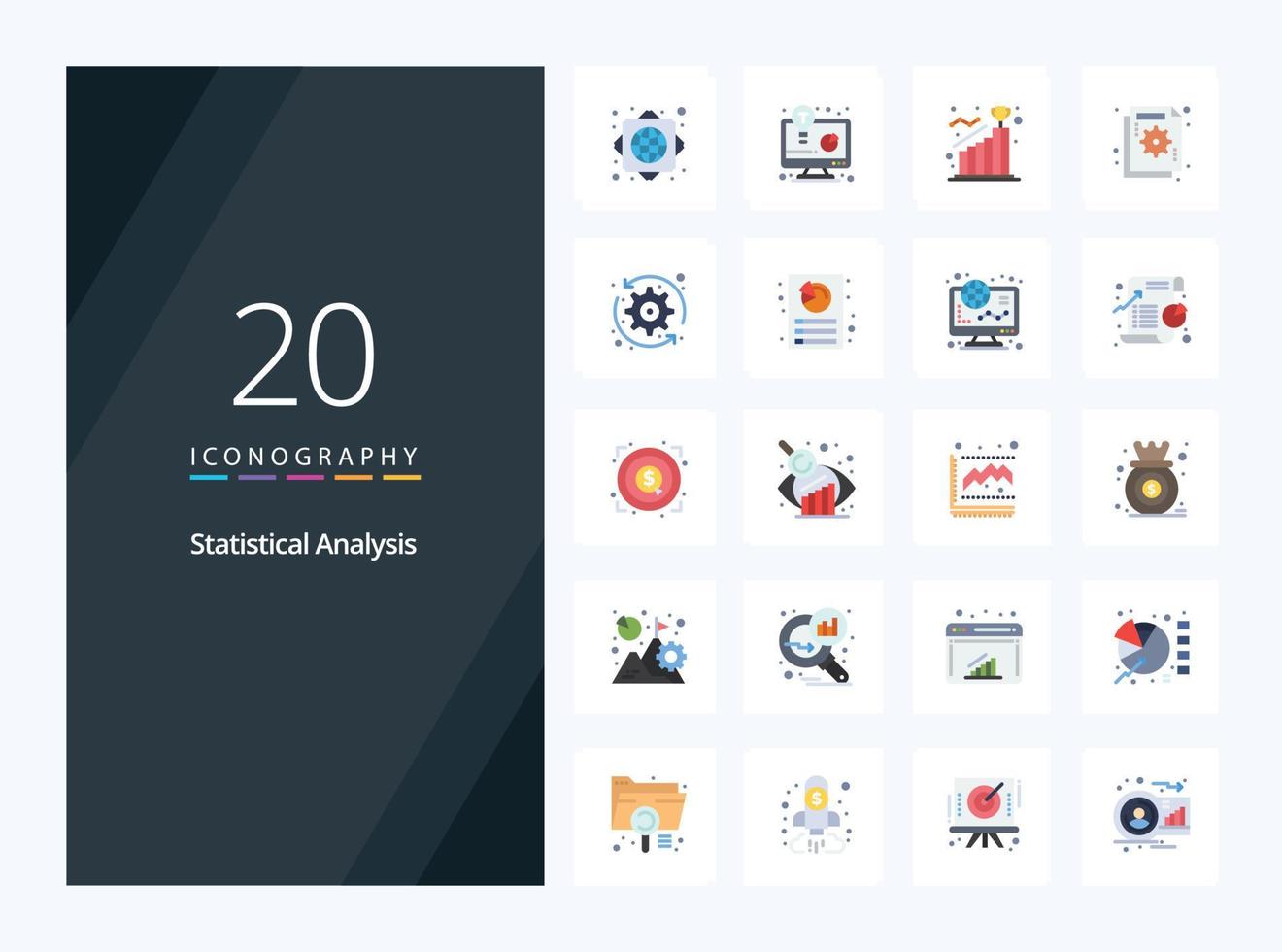 20 Statistical Analysis Flat Color icon for presentation vector