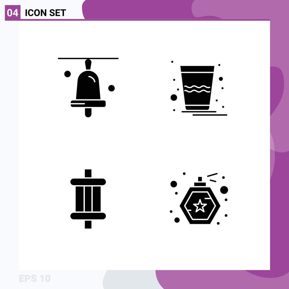 Pack of creative Solid Glyphs of bell components drink thandai bottle Editable Vector Design Elements