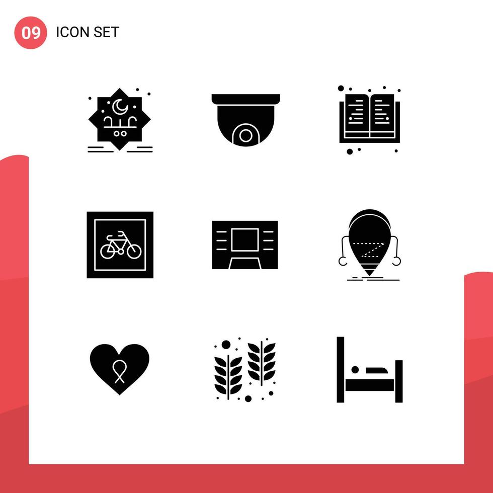 User Interface Pack of 9 Basic Solid Glyphs of android atm knowledge vehicles parking Editable Vector Design Elements