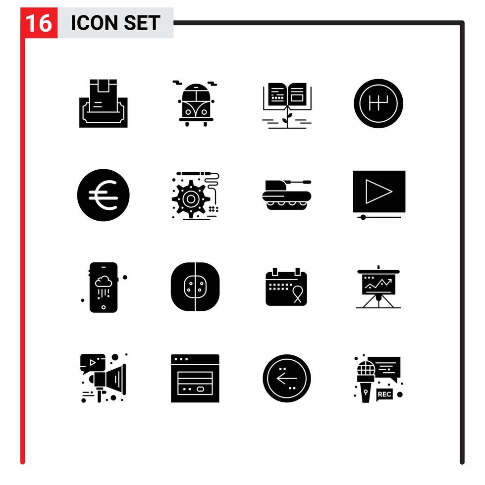 16 Solid Glyph concept for Websites Mobile and Apps design currency growth euro gearshift Editable Vector Design Elements
