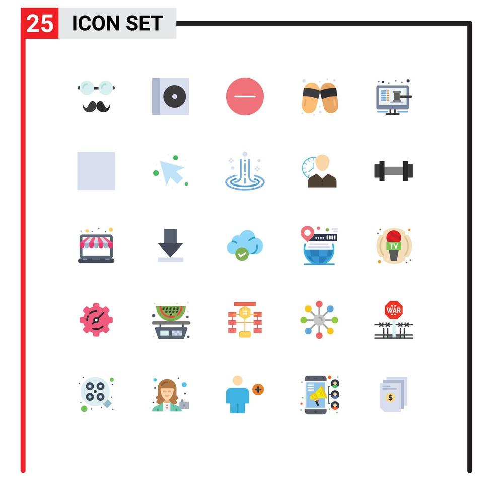 25 User Interface Flat Color Pack of modern Signs and Symbols of screen online media slippers woman Editable Vector Design Elements
