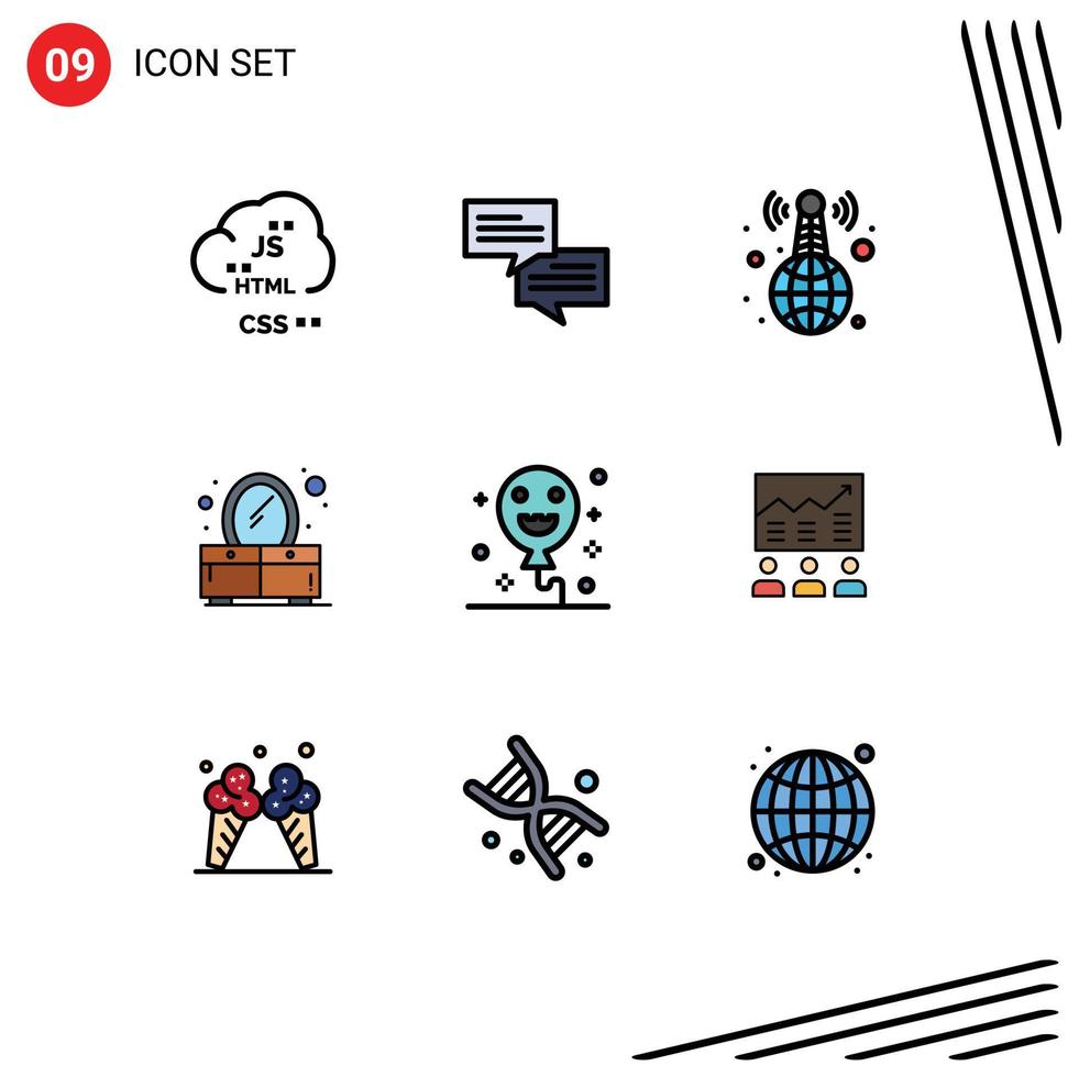 paquete de iconos de vector de stock de 9 signos y símbolos de línea para globos de vacaciones elementos de diseño de vector editables de dormitorio de espejo en todo el mundo