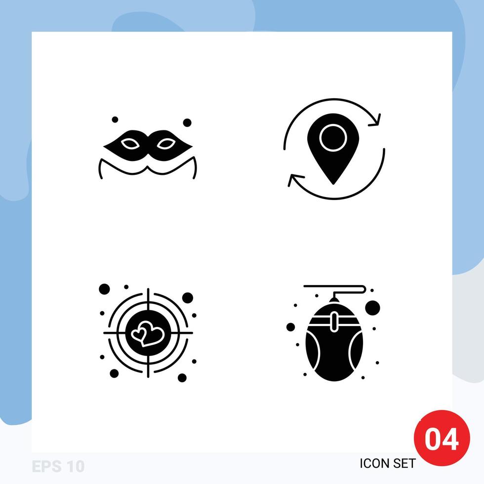 Modern Set of 4 Solid Glyphs Pictograph of costume heart arrow marker computer Editable Vector Design Elements