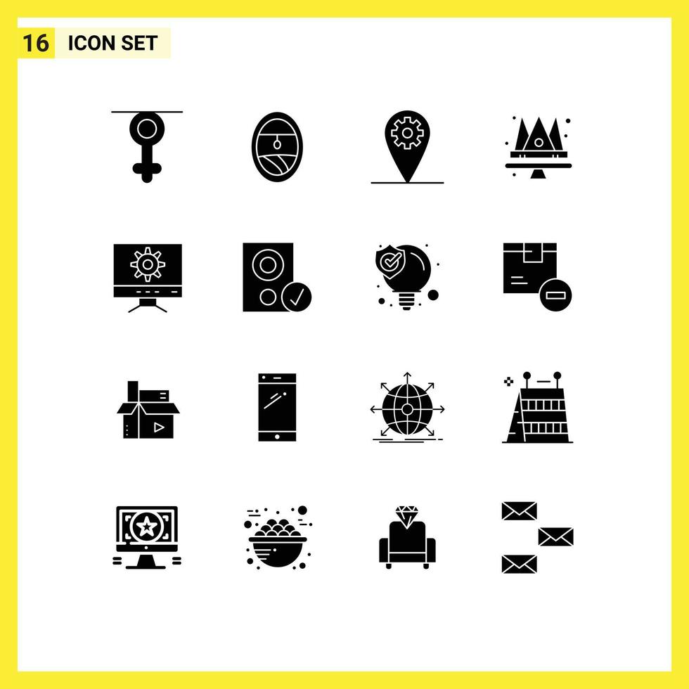 16 Universal Solid Glyphs Set for Web and Mobile Applications computers setting setting computer king Editable Vector Design Elements