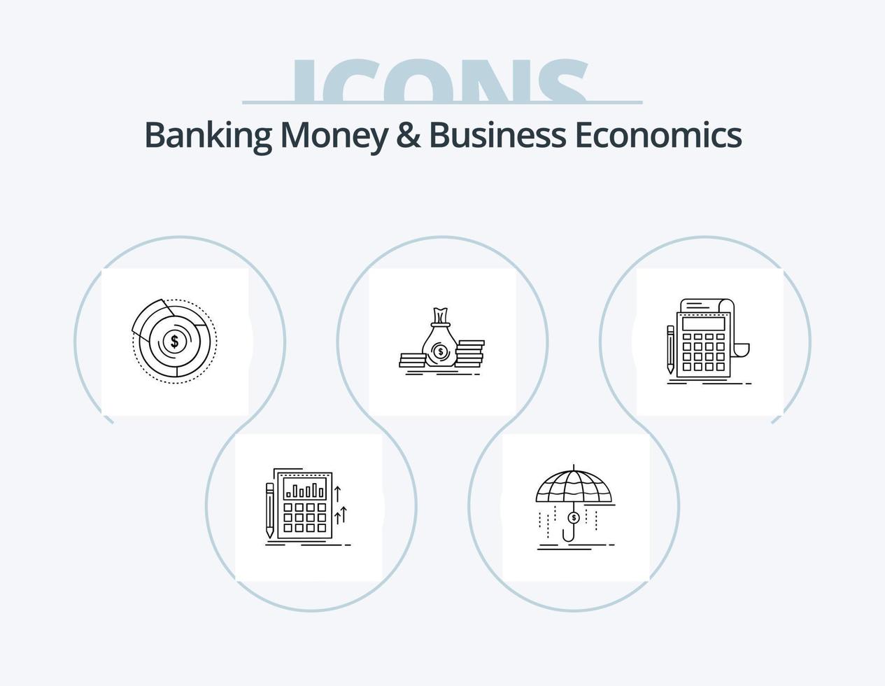 Banking Money And Business Economics Line Icon Pack 5 Icon Design. banking. analysis. safety. prediction. forecast vector