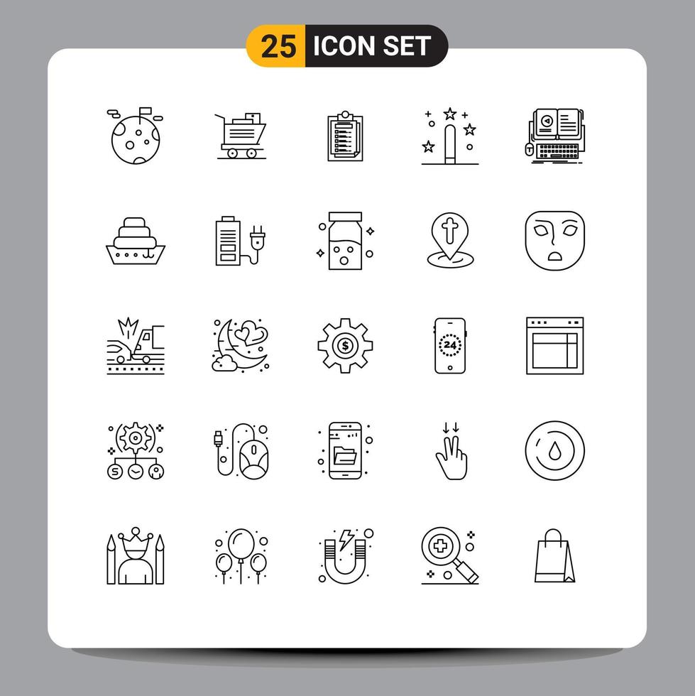 25 Thematic Vector Lines and Editable Symbols of ebook programing presentation magic design Editable Vector Design Elements