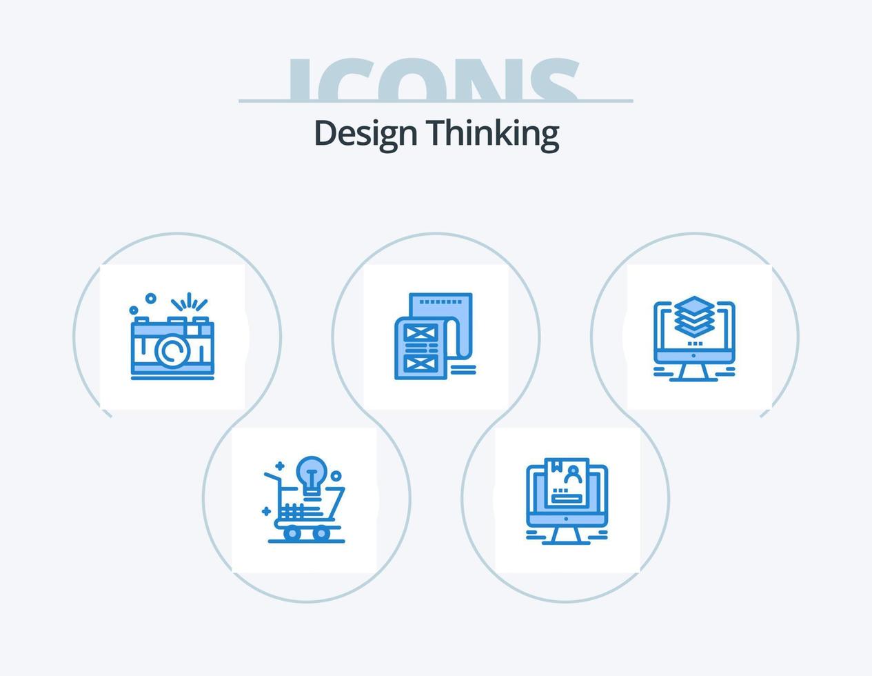 Design Thinking Blue Icon Pack 5 Icon Design. email. document. computer. capture. photo vector