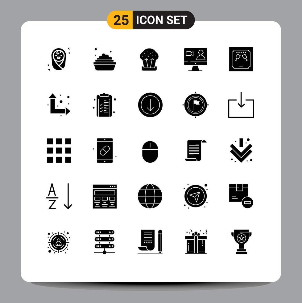 25 Thematic Vector Solid Glyphs and Editable Symbols of letter envelope food card internet Editable Vector Design Elements