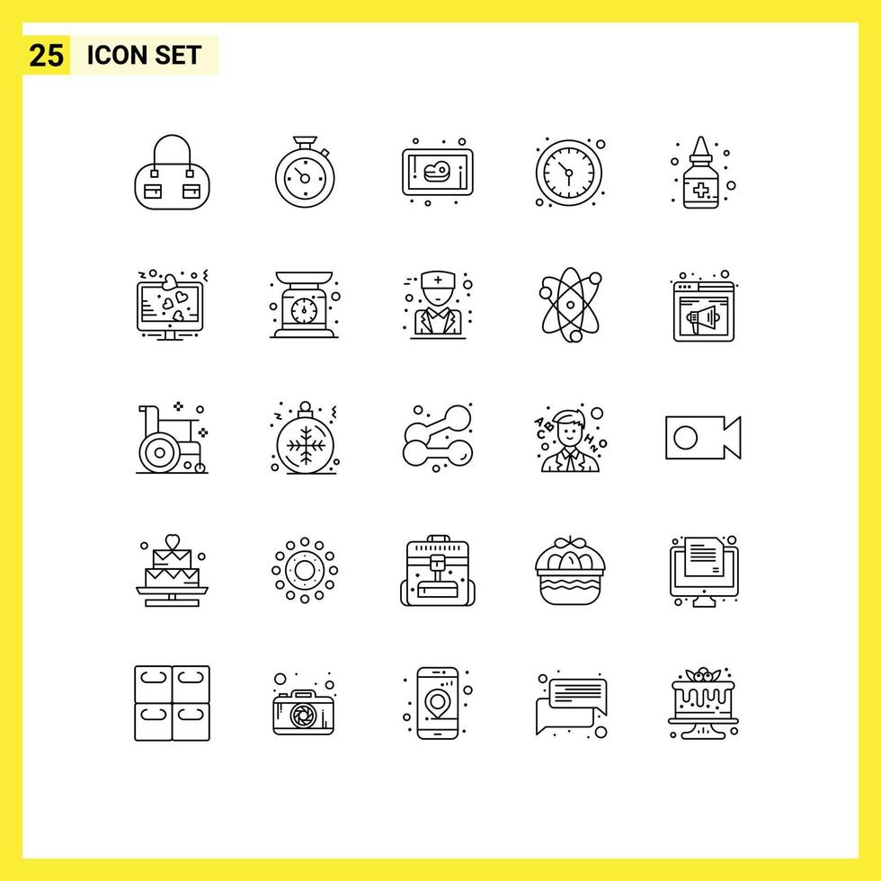 Group of 25 Modern Lines Set for display medication steak liquid wall watch Editable Vector Design Elements