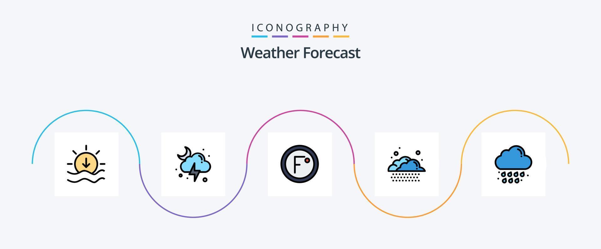 paquete de iconos de 5 planos llenos de línea meteorológica que incluye lluvia. nube. grado. clima. nube vector