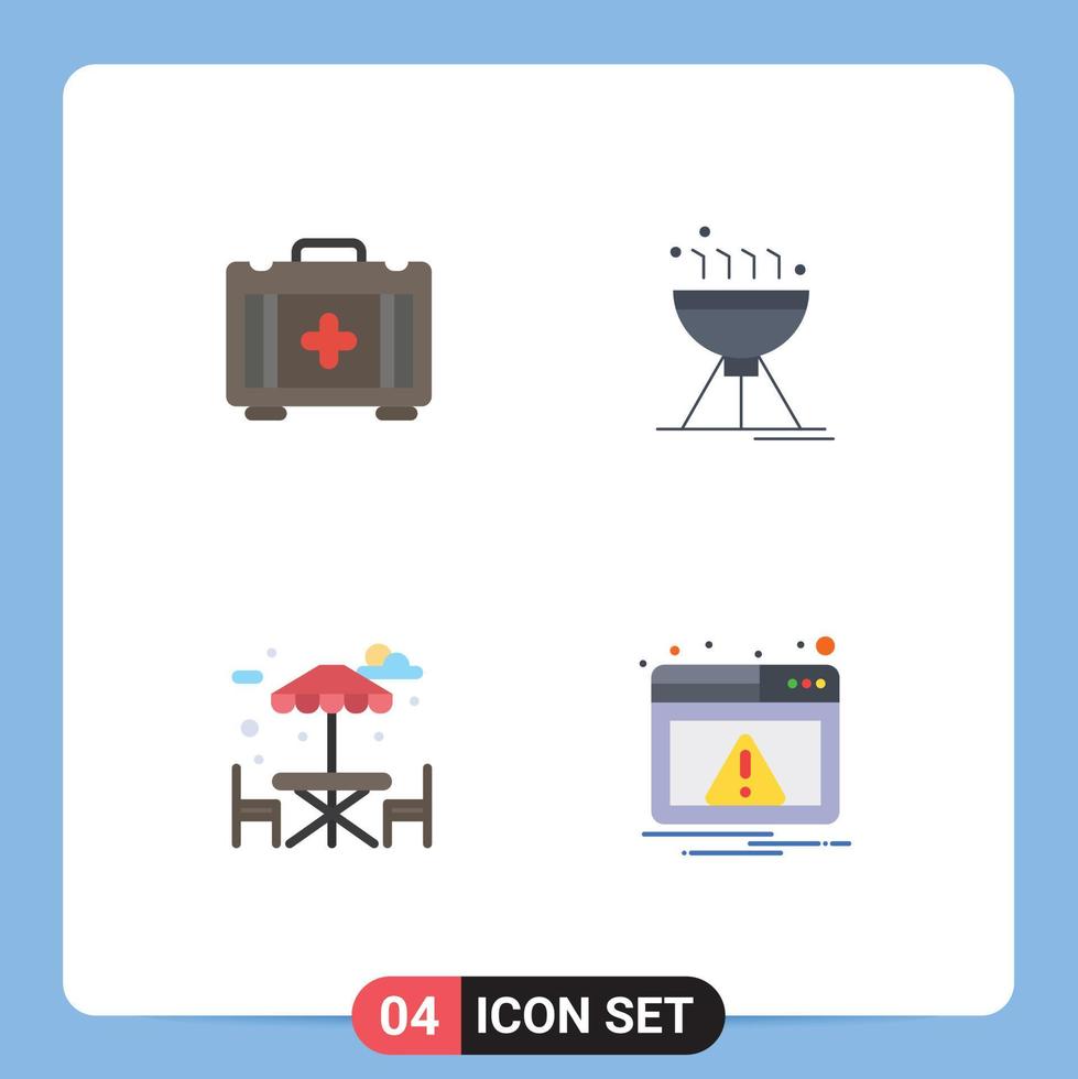 Modern Set of 4 Flat Icons Pictograph of medical park cooking bbq grill alert Editable Vector Design Elements