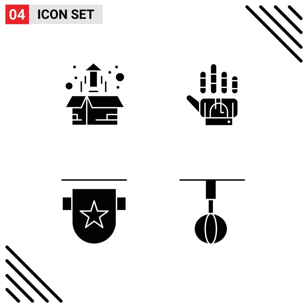 4 Creative Icons Modern Signs and Symbols of box badge plant golve insignia Editable Vector Design Elements