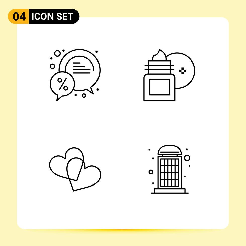 Mobile Interface Line Set of 4 Pictograms of bubble skin cleansing percent body massage heart Editable Vector Design Elements