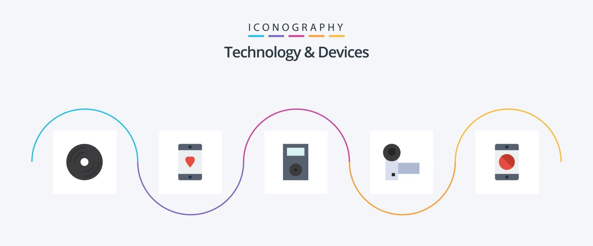 paquete de iconos flat 5 de dispositivos que incluye electrónica. videocámara amar. tecnología. iPod vector