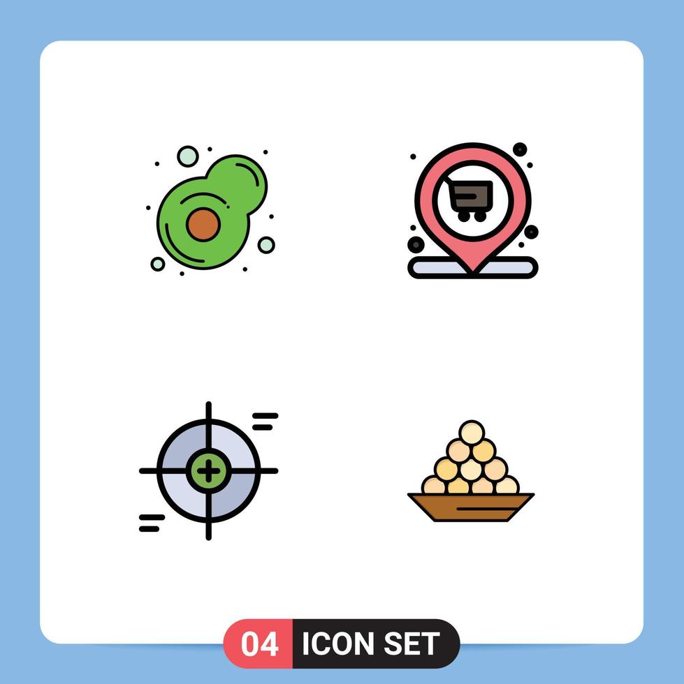 4 Filledline Flat Color concept for Websites Mobile and Apps breakfast reticle market cart target Editable Vector Design Elements