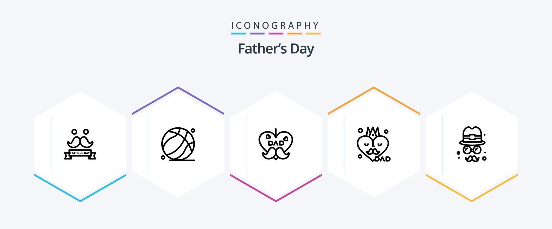 paquete de iconos de 25 líneas del día del padre que incluye borde. dia del padre. papá. padre. accesorios vector