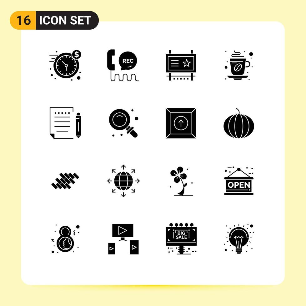 Universal Icon Symbols Group of 16 Modern Solid Glyphs of coffee drink help cup promotion Editable Vector Design Elements