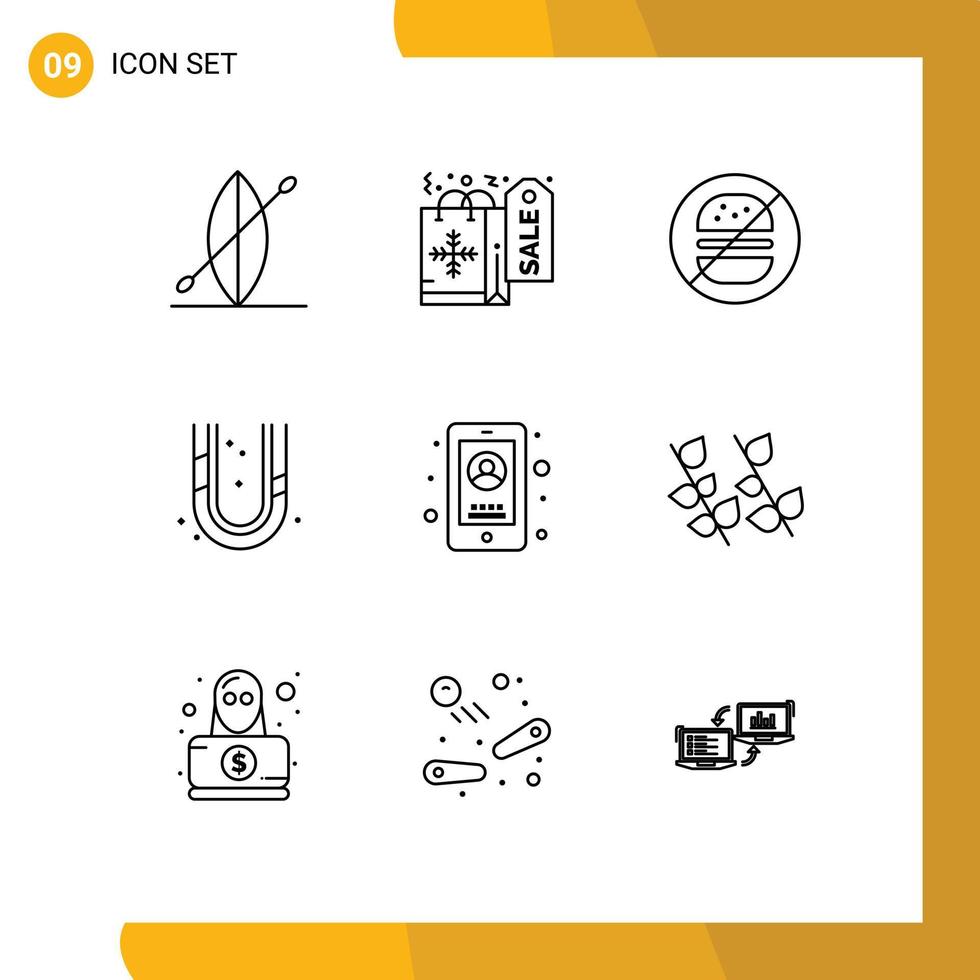 Mobile Interface Outline Set of 9 Pictograms of user mobile healthcare business plumber Editable Vector Design Elements