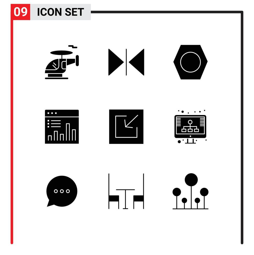 Group of 9 Modern Solid Glyphs Set for diagram import tools download graph Editable Vector Design Elements
