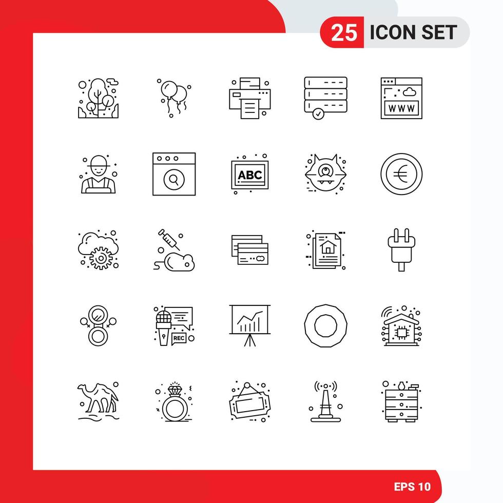 grupo universal de símbolos de iconos de 25 líneas modernas de granjas agrícolas aprobar elementos de diseño de vectores editables de www internet