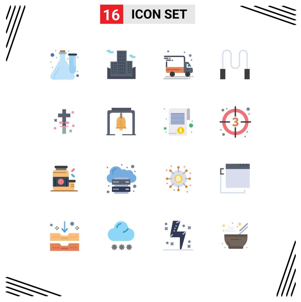 Modern Set of 16 Flat Colors and symbols such as easter holidays delivery truck cross skipping Editable Pack of Creative Vector Design Elements