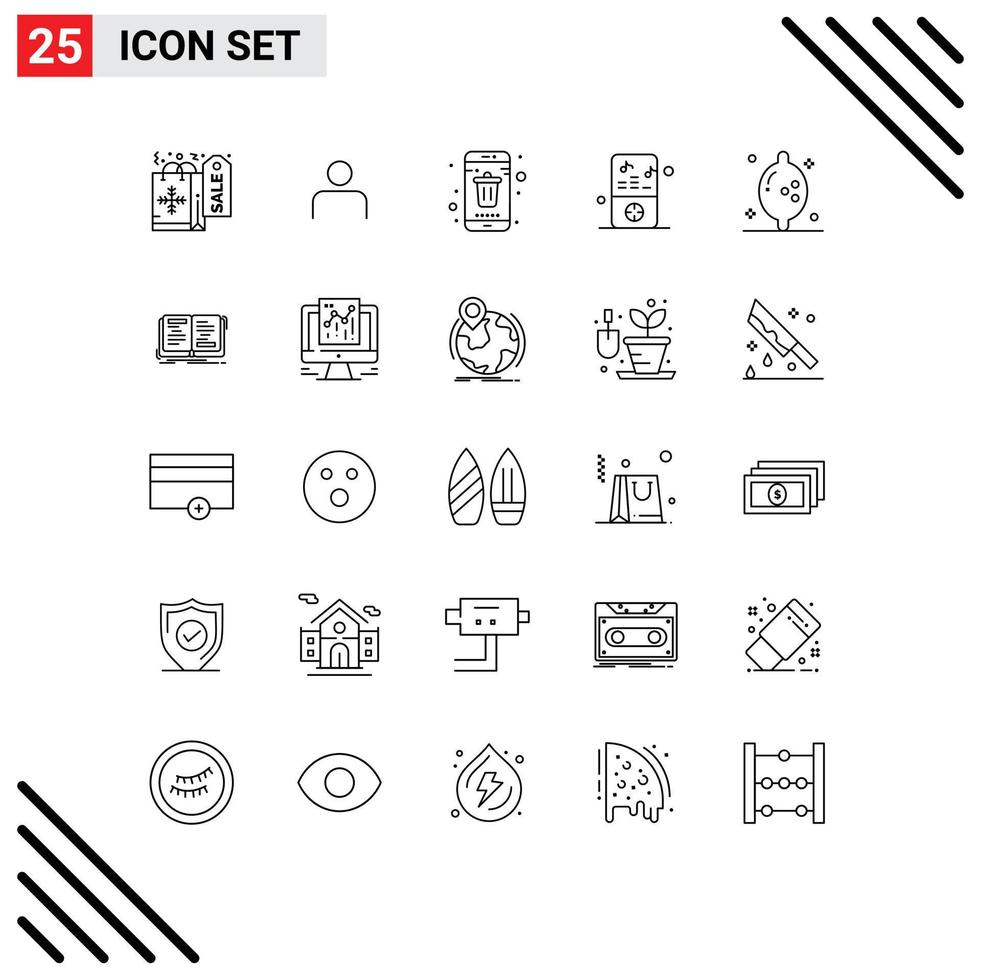 25 Creative Icons Modern Signs and Symbols of food music player app music smartphone Editable Vector Design Elements