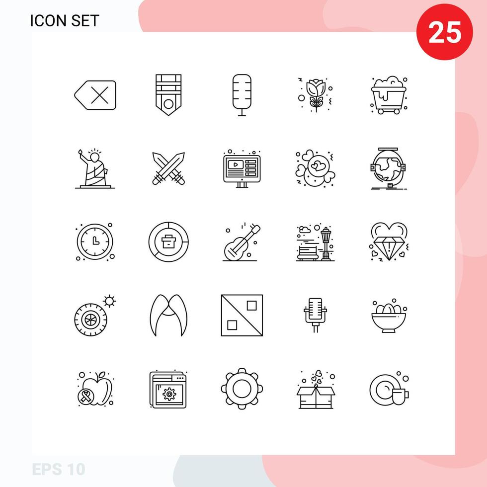 Group of 25 Lines Signs and Symbols for liberty waste commentator trash tulip Editable Vector Design Elements