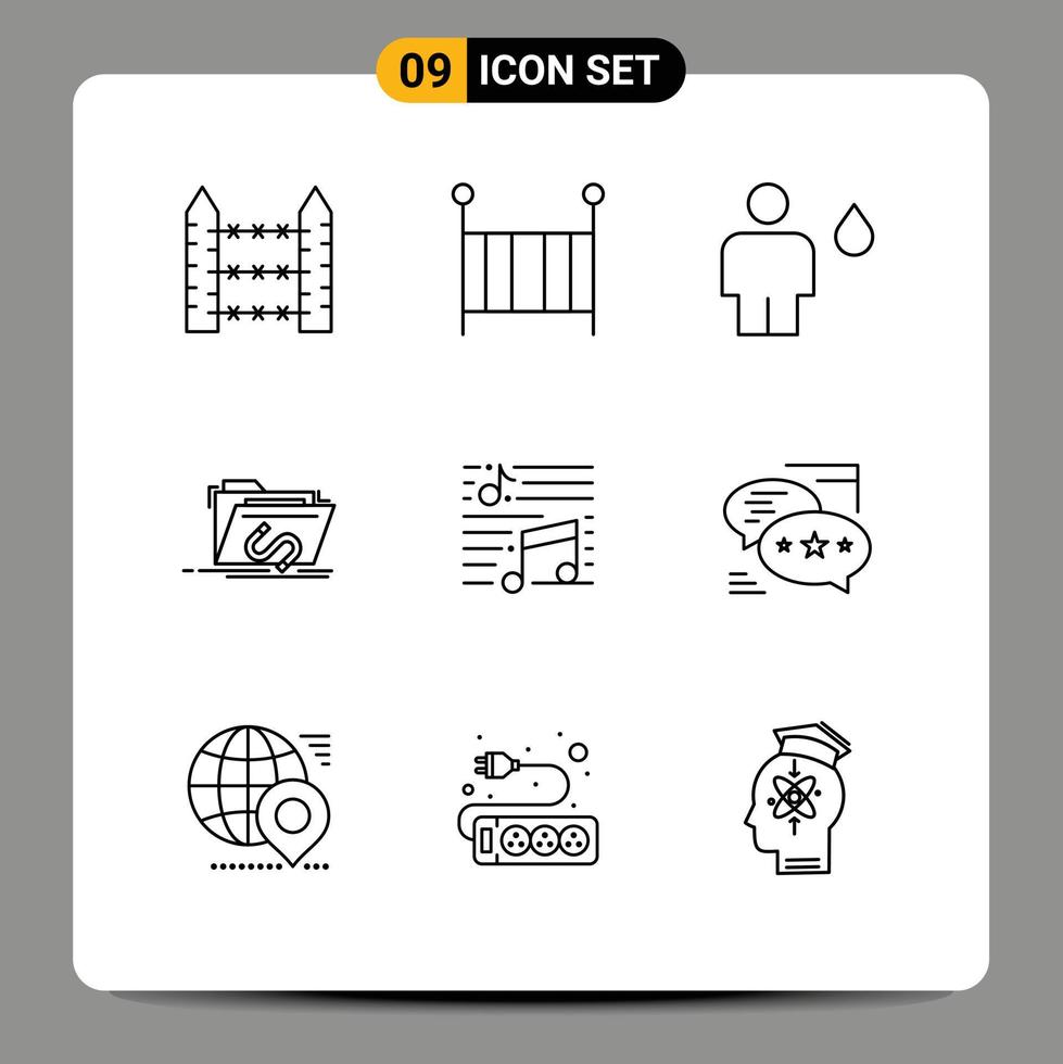 9 Universal Outlines Set for Web and Mobile Applications internet exploit crib backdoor fire Editable Vector Design Elements