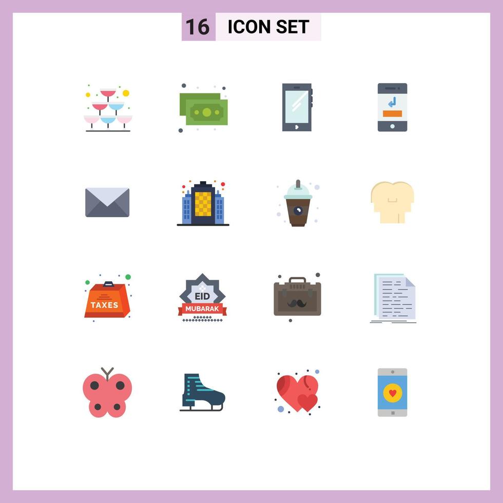 Modern Set of 16 Flat Colors Pictograph of email phone smart phone missed arrows Editable Pack of Creative Vector Design Elements