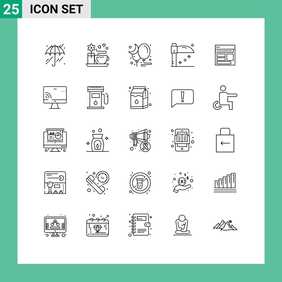 Group of 25 Lines Signs and Symbols for page business night browser scythe Editable Vector Design Elements