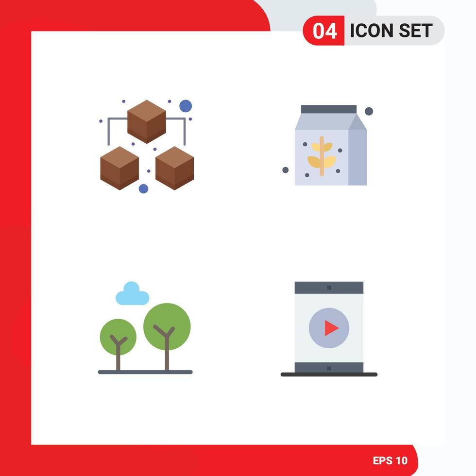 conjunto de 4 iconos planos vectoriales en cuadrícula para elementos de diseño vectorial editables móviles de árbol de ciprés de comida de cine grande vector