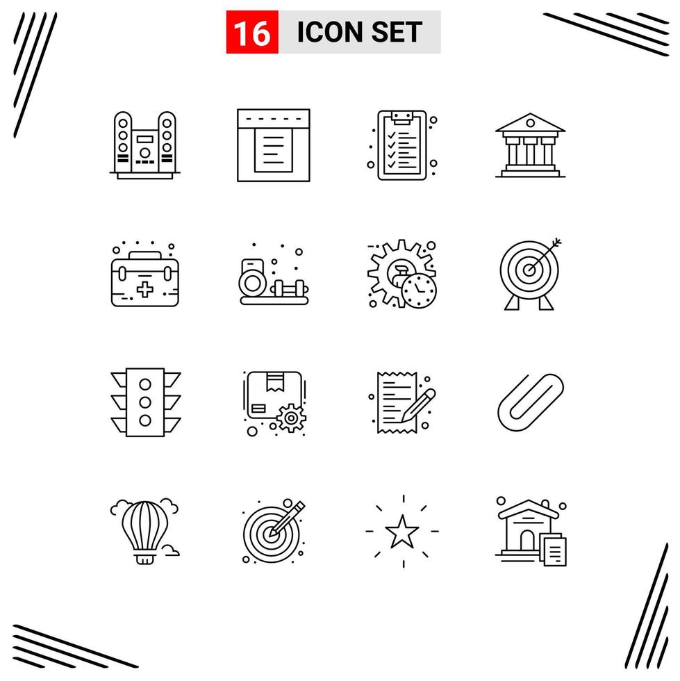 Set of 16 Modern UI Icons Symbols Signs for medical case education aid money Editable Vector Design Elements